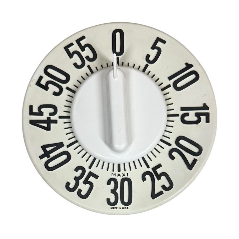Vintage Maxi Retro Made USA 8" Maxi-Aids Deluxe Wall Timer White NY Low Vision